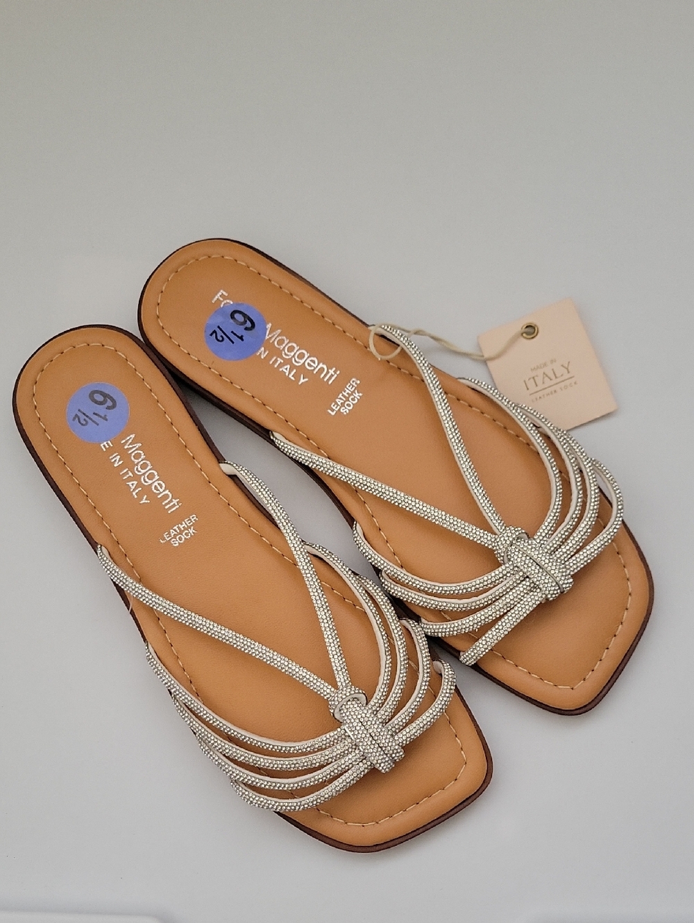 IMaggenti NWT Italian Silver Knotted Strappy Leather Sandals Tan Size 6.5